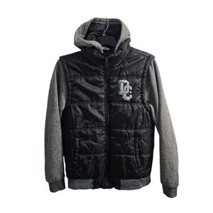 DC Shoes Puffer Jacket Black/Grey Full Zip Hooded Skateboard Coat Medium